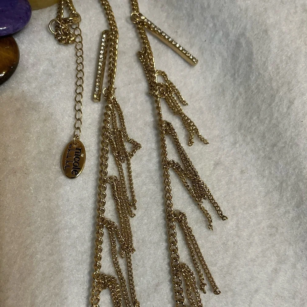 Nicole Miller Long Fringe Rhinestone Bar Necklace
